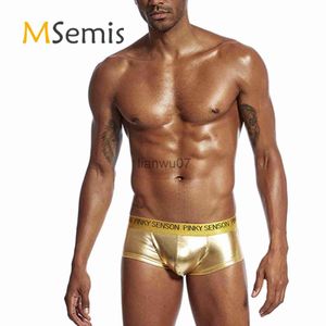 Traje de baño para hombre Pantalones cortos para hombre Rave Club Ropa interior Bañador de charol brillante Cintura elástica de cintura baja Calzoncillos boxer con bolsa abultada Pantalones cortos J230707