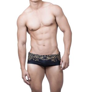 Traje de baño para hombre Mens Swim Boxer Briefs Short Black Print Traje de baño Hombres Natación Boxer Trunks Beach Shorts Traje de surf Ropa de playa Traje de baño masculino L230314