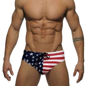 Swimwear Mens Mens Underwear Soft Swim Brief American Flag Sexy Sextpants Summer Beach Swimmink Trunks Sports Shorts de bain D240424