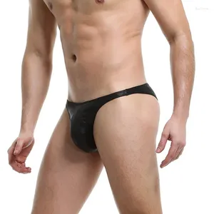 Traje de baño de talla grande para hombre, Bikini brillante para nadar, calzoncillos sexis para hombre, bañadores para hombre, traje de baño de cuero PU, traje de baño Gay, pantalones cortos