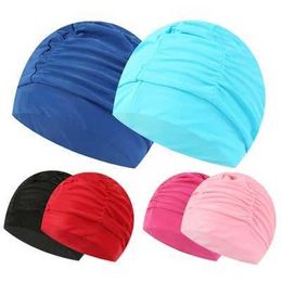 Maillots de bain pour hommes Couleur Pure Femmes Bonnet De Bain Piscine Plage Protéger Les Oreilles Cheveux Tissu Chapeau De Bain Pour Les Filles Cheveux Longs Dame Bonnet De Bain L230314