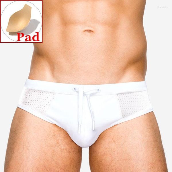 Traje de baño para hombre Push Up Mens Swim Briefs Malla transparente Sexy Bikini gay Bañadores para traje de baño Pantalones cortos de playa Zwembroek