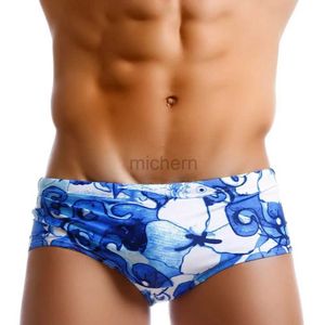 Swimwear voor heren Push Up Pad Mens Swim Strops 3D Print Bikini Swimini Swimwear Blue Fish Men Swimming Trunks Surf Beach Pant Sexy Swimsuit Man Shorts D240424