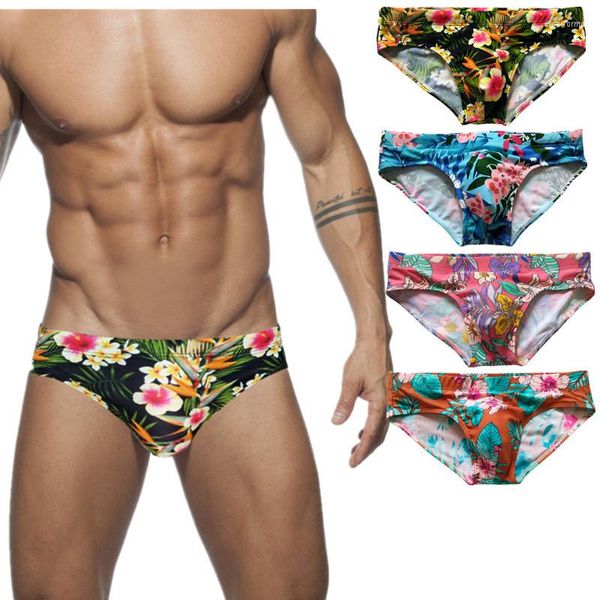 Traje de baño para hombre Sexy Push Pad Swim Briefs Bragas Traje de baño Estampado Traje de baño Cintura baja Ropa de surf Playa Calzoncillos de secado rápido