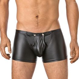 Herenbadmode Sexy lakleren boxershorts met imitatieknopen voor eenvoudige demontage