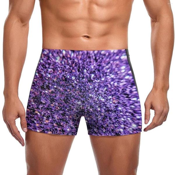 Traje de baño para hombres Bañadores con purpurina de lavanda brillante Bañador con estampado de joyas moradas Pantalones cortos de baño de tendencia Secado rápido Traje de baño para hombres de talla grande