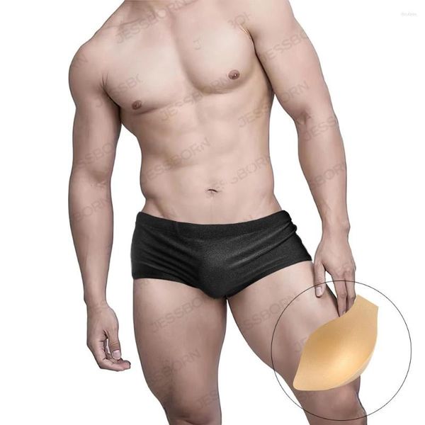 Traje de baño para hombres Verano Negro Brillante para hombre Troncos de natación Sexy Cintura baja Traje de baño Traje de baño Hombre Deporte Correr Surf Pantalones cortos de playa