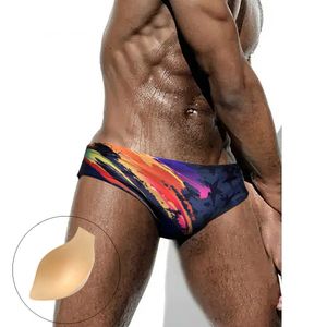 Traje de baño para hombres Calzoncillos de natación para hombres de verano Traje de baño de nylon Traje de baño deportivo de cintura baja sexy Moda Gays Bolsa Pad Beach Surf Troncos J220913