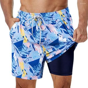 Bañador SURFCUZ para hombre, bañador para hombre con forro de compresión elástico 2 en 1, pantalones cortos de baño de secado rápido para correr y gimnasio para hombre