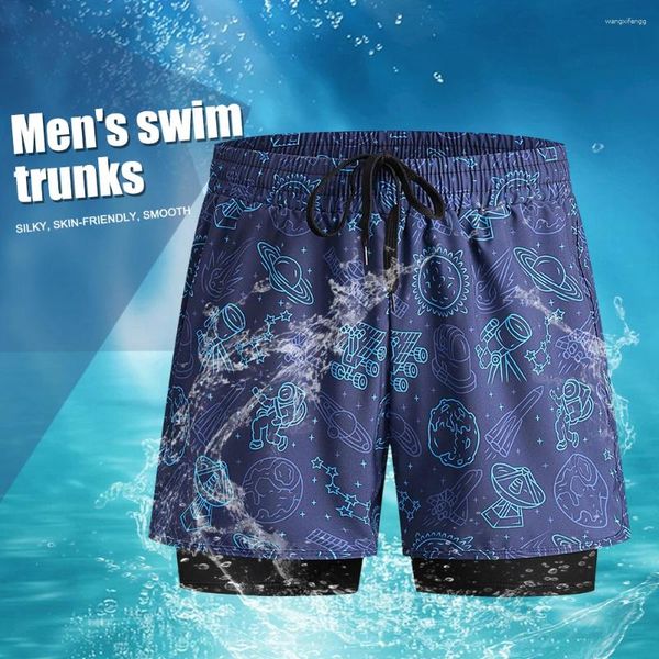 Maillots de bain pour hommes Boxer Brief Double couche Hommes Courir Gym Pantalon court Séchage rapide Taille extensible à lacets Doublure confortable Plage