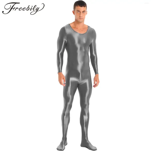 Traje de baño para hombre, traje de baño de cuerpo entero, leotardo sin mangas de Color sólido, lencería ajustada, Bodystocking, ropa de discoteca de baile en barra