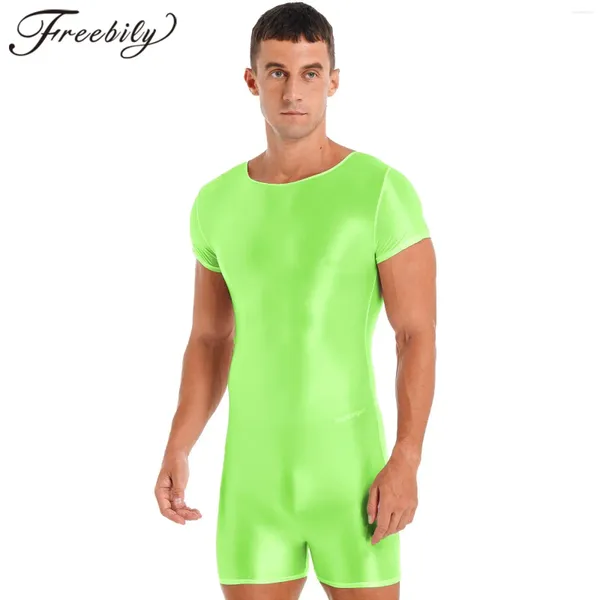 Traje de baño para hombre, traje de baño brillante de manga corta, mono para deporte, correr, Yoga, natación, traje de baño para hombre