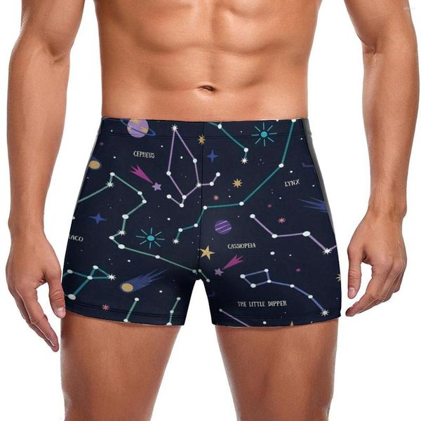 Traje de baño para hombres Las estrellas de la galaxia Troncos de natación Constelaciones y cielo nocturno Manténgase en forma Tendencia Swim Boxers Gran tamaño Playa Hombre