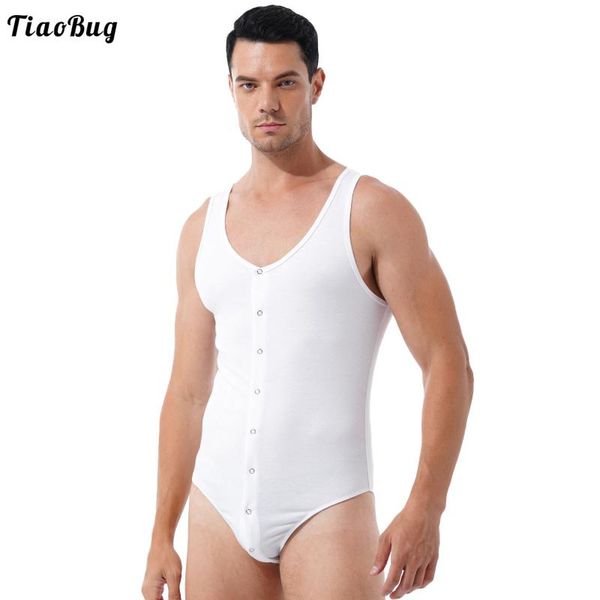 Traje de baño para hombres TiaoBug Verano Hombres Cuello redondo Sin mangas Natación Body Deportes Gimnasio Fitness Leotardo Presione Botón Cierre Flaco Monos