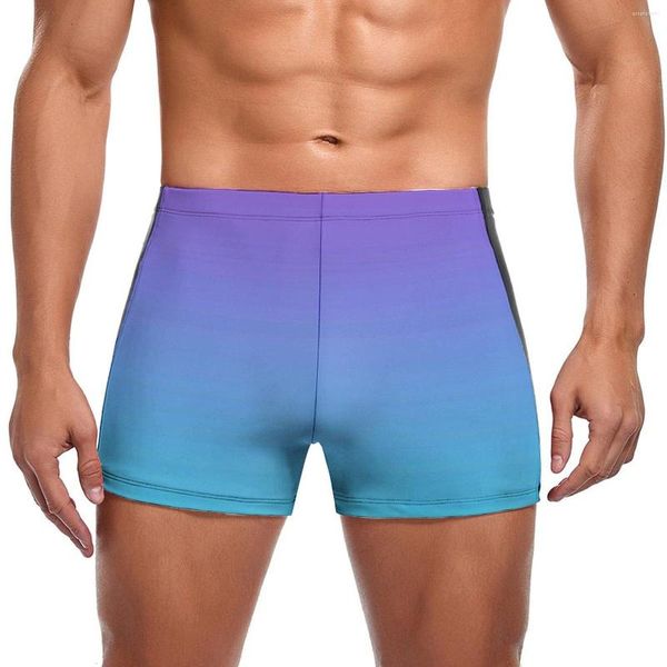 Maillots de bain pour hommes maillots de bain à la mode violet et bleu sarcelle imprimé rester en forme boxeurs de bain plage Push Up hommes maillot de bain