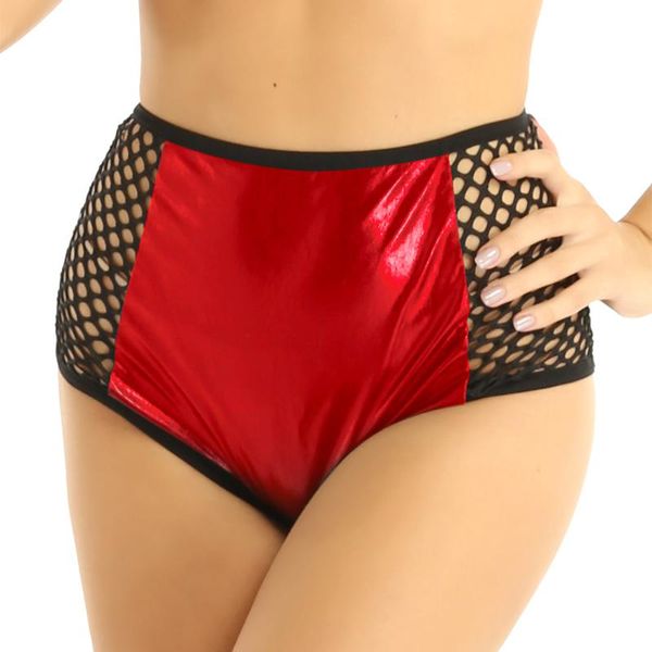 Traje de baño de los hombres Mujeres Señoras Lencería metálica brillante Ropa interior Cintura alta Mallas Patchwork Calzoncillos sexy para bailar Raves Natación Costum