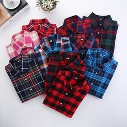 Heren badmode vrouwen plaid shirt katoen vrouwelijk blouses lange mouw flanel plus size casual college style tops 230420