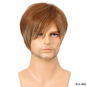 Perruque synthétique pour hommes Couleur marron Pelucas Perruques de cheveux humains Simulation Perruques de cheveux humains Remy WIG-M45