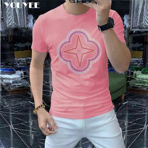 Heren T-shirt 2022 Zomer Nieuw modemerk ontwerper Hot Diamond korte mouw T-mouw Mannelijke dominante roze groene top kleding Y220630