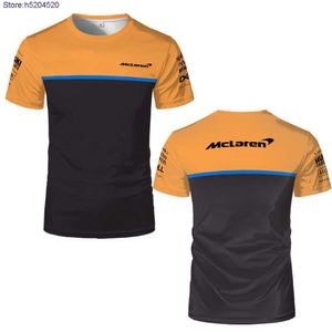 Camiseta para hombre 2023 Nueva moda F1 Fórmula Uno Equipo de carreras Verano Mclaren Coche Impresión 3D Mujeres Deportes Casual O-cuello Camisetas para niños Tops Jersey