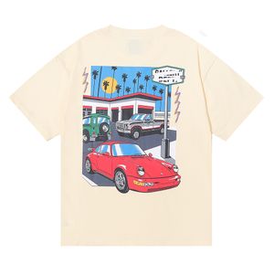 Heren T-shirt 2024 Nieuwe damesontwerper Summer Retro Fashion Classic Painted Car Print High Street Pure Cotton Round Neck Short Sleeve T-Shirt Casual S-XL