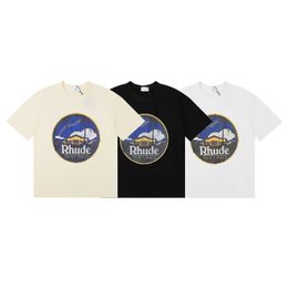 Heren T-shirt Amerikaans modemerk Rhode Saint Malo Castle Print Hoog gewicht dubbel garen Puur katoen Casual T-shirt met korte mouwen voor heren