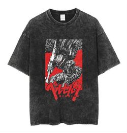 Heren T-shirt anime Berserk Vintage Mango Pickled T-shirt 100% katoenen T-shirt Hip Hop Street Wear Korte mouw Trendy Patroon Bedrukte top