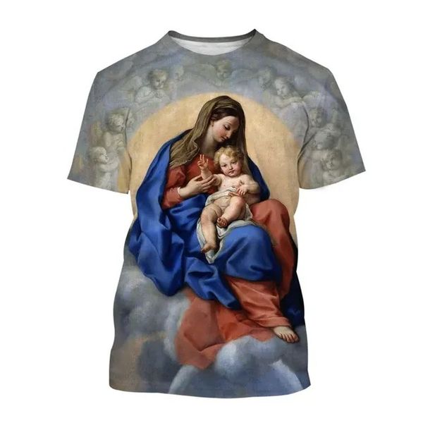 T-shirt masculin saigne Vierge Marie Jésus imprimement pour hommes et femmes mode 2024 Nouveau d'été Faith Love Hope Tendance personnalisée Tops décontractés