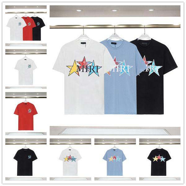 Camiseta de hombre marca color estrella de cinco puntas letra logo estampado diseño cuello redondo 100% algodón moda hombre y mujer casual manga corta M-3XL