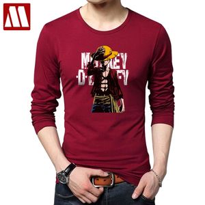 Camiseta de los hombres Casual de manga larga para hombre Camisetas Ropa de marca Imprimir Anime One Piece Monkey.d.luffy Cartoon Summer Stretch Cotton 201116