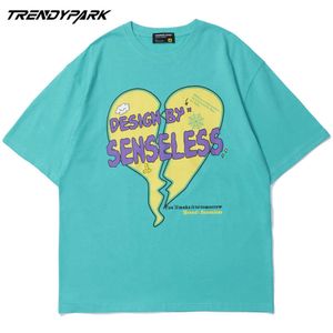 T-shirt van heren Creatieve Gebroken Hart Print Korte Mouw Hip Hop Oversized Katoen Casual Harajuku Streetwear Top T-shirts 210601