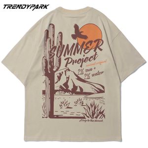 Camiseta para hombres Desert Cactus Impreso Verano Manga corta Hip Hop Algodón de gran tamaño Casual Harajuku Streetwear Top Tee Hombres Camisetas 210601