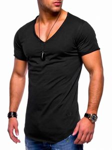 T-shirt pour hommes Modèles Explosi Grande taille Col en V Stretch Couleur unie Manches courtes Chemise de base pour jeunes Gilet direct d'usine 26ux #