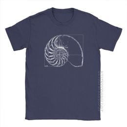 Heren T-shirt Fibonacci op een Nautilus Casual Mannelijke Tshirt Math Basic Tees Crew Hals Kleding 100% Katoen Gedrukt T-shirt 210706