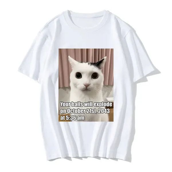 Camiseta masculina Cat Funny Cat imprima tus bolas explotarán la moda de la moda para hombres y las mujeres Hip Hop Hop Street Top