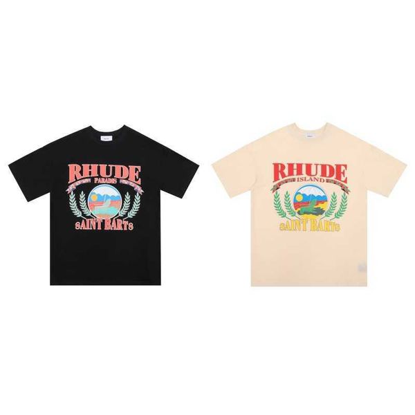 Camiseta para hombre con estampado de isla, camiseta de manga corta holgada de talla grande a la moda de calle, etiqueta de hip-hop Yyzp Rhude