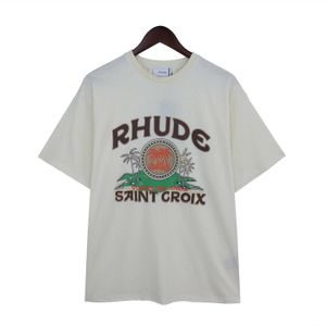 T-shirt pour hommes Meichao Rhude Nouveau Cocotier Emblème Lettre Imprimé Hommes et Femmes Marque De Mode Lâche T-shirt À Manches Courtes Blanc