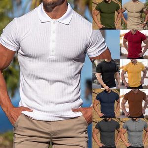 T-shirt pour hommes Sports d'été pour hommes fitness loisirs élastique vertical polo à manches courtes hommes