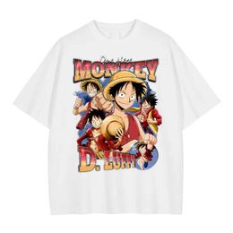 Camiseta para hombres Monkey D Luffy Fashion Fashion Mass's y Women's Streetwear retro Retro Waved Anime THISH Summer Harajuku Manga corta Tops de gran tamaño