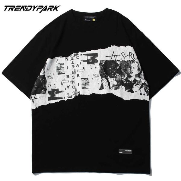 T-shirt pour hommes Movie Cut Picture Print Vintage Style Patchwork Hip Hop Oversize Cotton Casual Harajuku Streetwear Top Tee T-shirts 210601