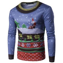 T-shirt à manches longues et col rond pour homme, vêtement de noël décontracté, imprimé en 3D, père noël, à la mode, T-Shir195Q