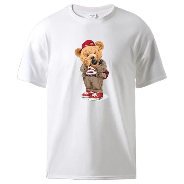 T-shirt masculin Photographie en peluche imprimé ours imprime