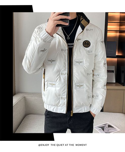 Camiseta para hombre Chaqueta de plumón tendencia de cuello alto para hombre tendencia de chaqueta de hombre de alta gama versátil, cálida y brillante con plumón de pato blanco