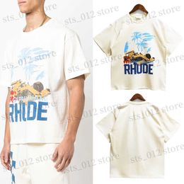 Heren T -shirt Rhude 23SS Spring Summer New Dames Tide Brand Oversize Coconut Racing Alphabet Print Short Sleeve T -TEES T230419