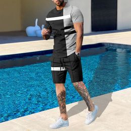 Conjunto de camiseta y pantalones cortos para hombre, ropa deportiva, conjunto de 2 piezas de moda, ropa informal para exteriores, ropa de gran tamaño 240102