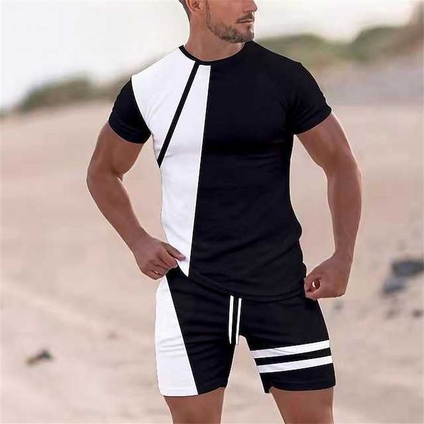 Homme T-shirt Costumes Survêtement Short de Tennis Ensemble de T-Shirt Bloc de Couleur Col Ras du Cou Extérieur Rue Manches Courtes 2 Pièces Vêtements Vêtements Sports Designer de Mode Décontracté