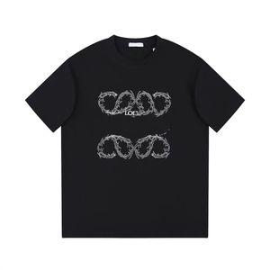 T-shirt d'été pour hommes, chemises tendance européennes et américaines, haut minimaliste à col rond avec motif de lettres brodées en noir et blanc