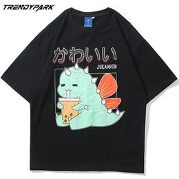 T-shirt pour hommes Summer manches courtes mignon petit dinosaure hip hop surdimensionné coton décontracté harajuku streetwear top t-shirts 210601