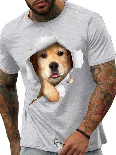 Camiseta para hombre Camiseta Cool Animal Dog Estampados gráficos Cuello redondo Estampado en caliente Street Vacation Mangas cortas Estampado de ropa Diseñador de ropa Básico Moderno Contemporáneo