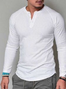 T-shirt pour hommes Tee Henley Shirt Tee Chemise à manches longues Plain Henley Normal Vêtements à manches longues Vêtements Muscle classique Grand et haut